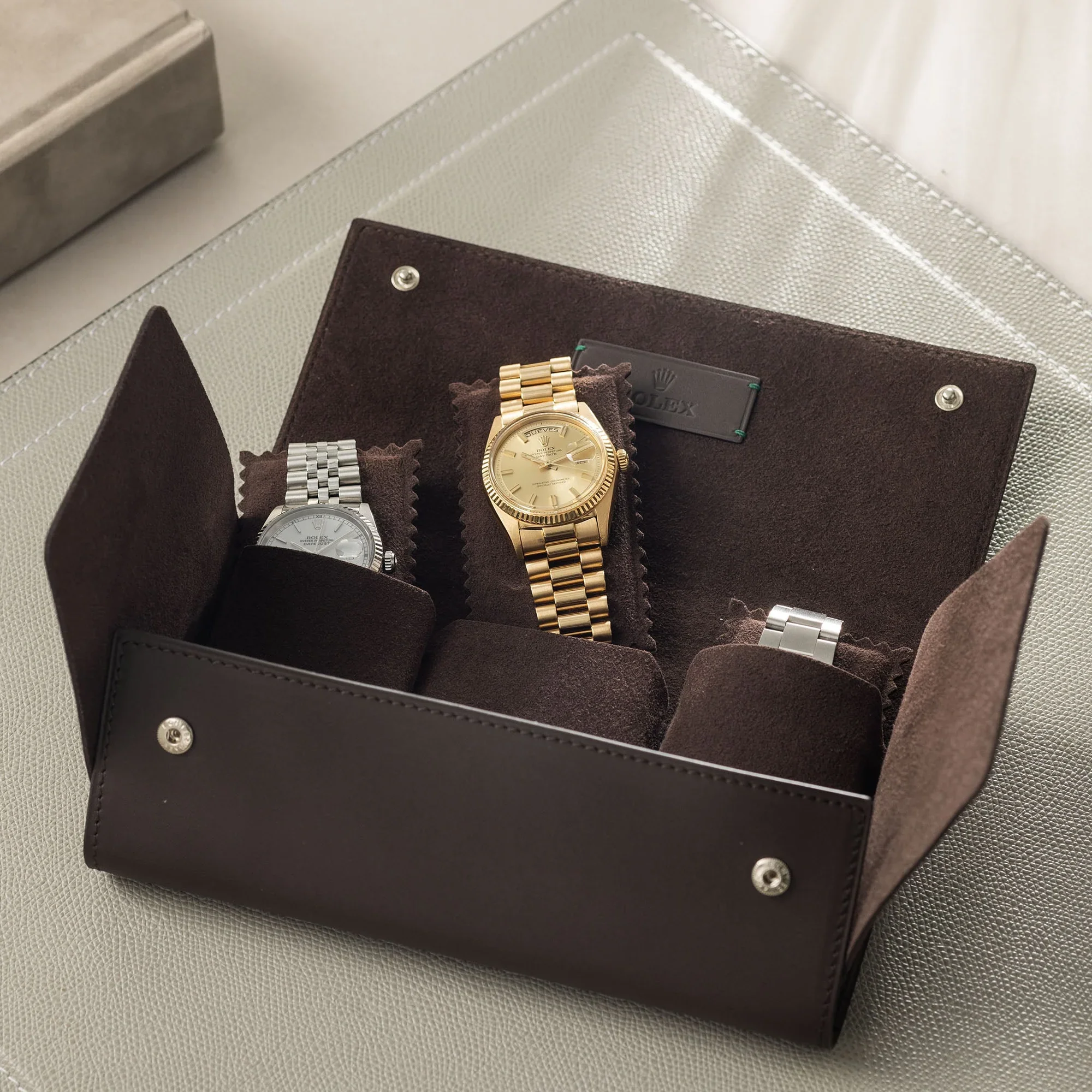 Rolex 3-Watch Holder Saddle Leather Travel Pouch – Brand New